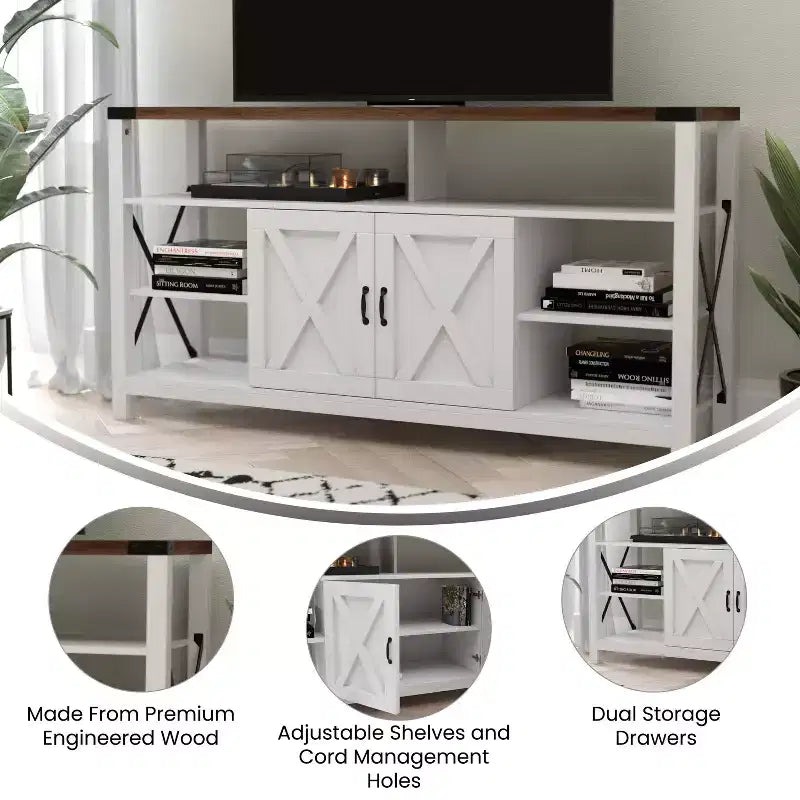Emma and Oliver Modern Rustic Farmhouse Media Console Cabinet with Spacious Open and Closed Storage