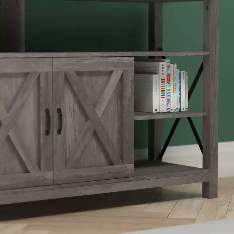 Emma and Oliver Modern Rustic Farmhouse Media Console Cabinet with Spacious Open and Closed Storage