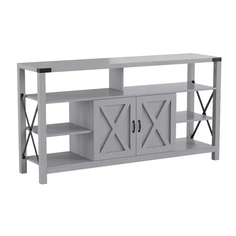 Emma and Oliver Modern Rustic Farmhouse Media Console Cabinet with Spacious Open and Closed Storage