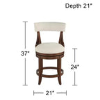 55 Downing Street Lev Walnut Wood Bar Stool Brown 24 High Farmhouse Rustic Beige Linen Cushion with Backrest Footrest for Kitchen Counter Island Home