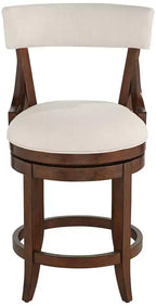 55 Downing Street Lev Walnut Wood Bar Stool Brown 24 High Farmhouse Rustic Beige Linen Cushion with Backrest Footrest for Kitchen Counter Island Home
