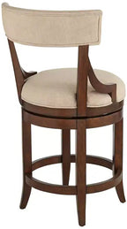 55 Downing Street Lev Walnut Wood Bar Stool Brown 24 High Farmhouse Rustic Beige Linen Cushion with Backrest Footrest for Kitchen Counter Island Home