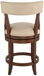 55 Downing Street Lev Walnut Wood Bar Stool Brown 24 High Farmhouse Rustic Beige Linen Cushion with Backrest Footrest for Kitchen Counter Island Home