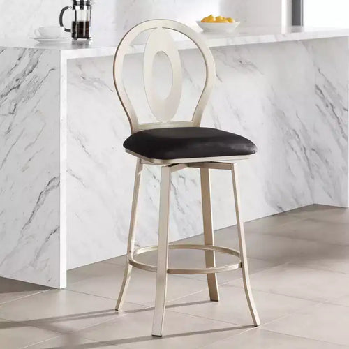 55 Downing Street Metal Swivel Bar Stool Champagne Gold 29 High Mid Century Modern Black Cushion with Backrest Footrest for Kitchen Counter Island