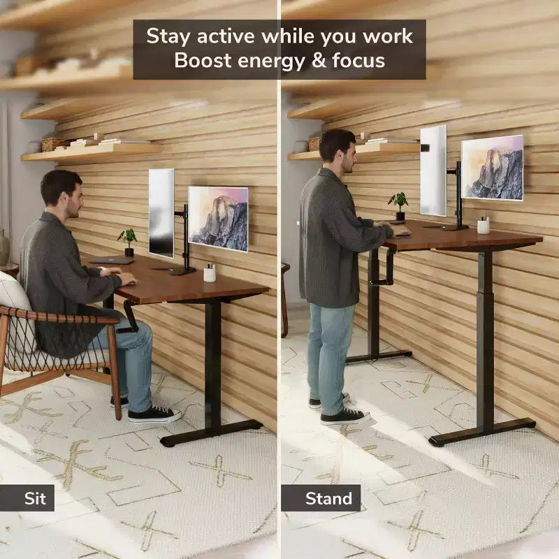 Mount-It! Hand Crank Sit-Stand Desk Frame with Extra-Wide Tabletop