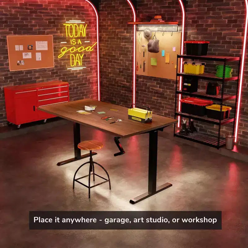 Mount-It! Hand Crank Sit-Stand Desk Frame with Extra-Wide Tabletop