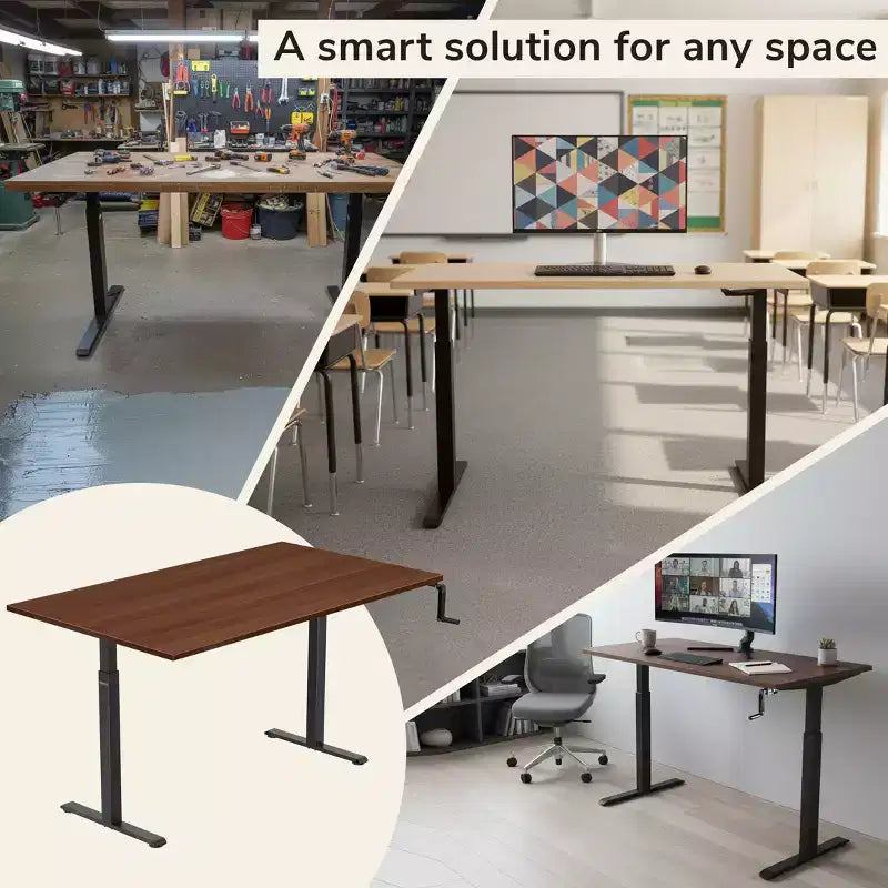 Mount-It! Hand Crank Sit-Stand Desk Frame with Extra-Wide Tabletop