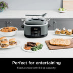 Multicooker da 8,5 Litri, con Funzione 8-in-1: Slow Cooker, Forno Olandese, Vaporiera, Coperchio in Vetro, Cucchiaio Integrato, Pentola Adatta al Forno fino a 260°C