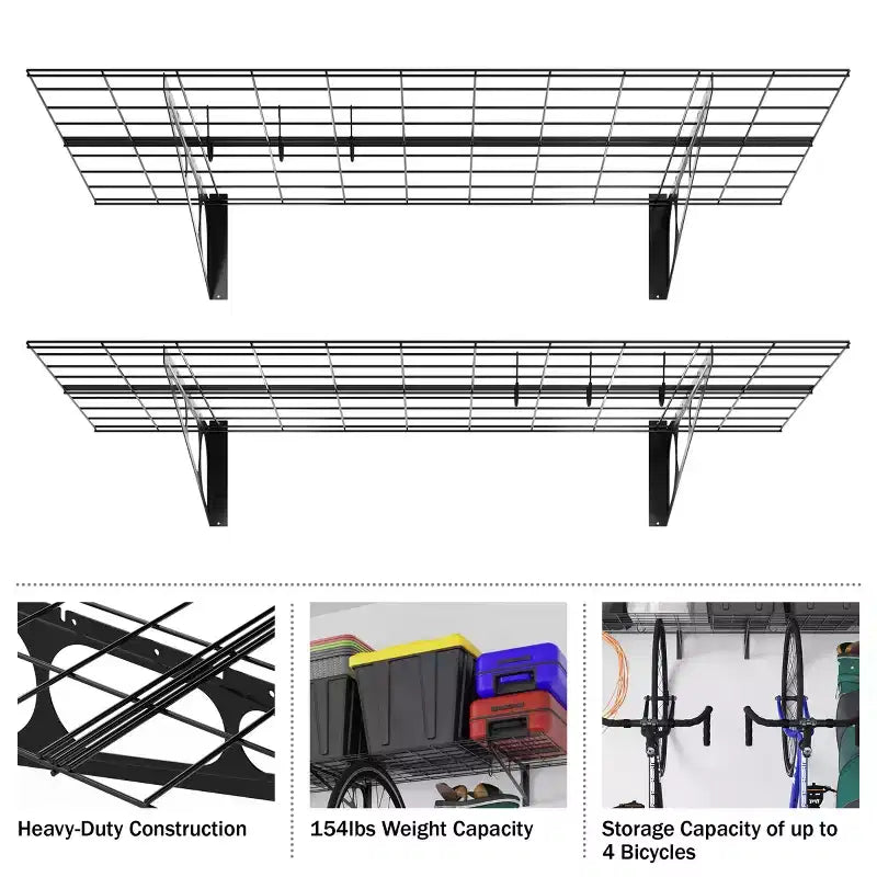 Heavy Duty Bike Rack with 6 Hooks - Capacity to Store 4 Bikes by Rad Sportz