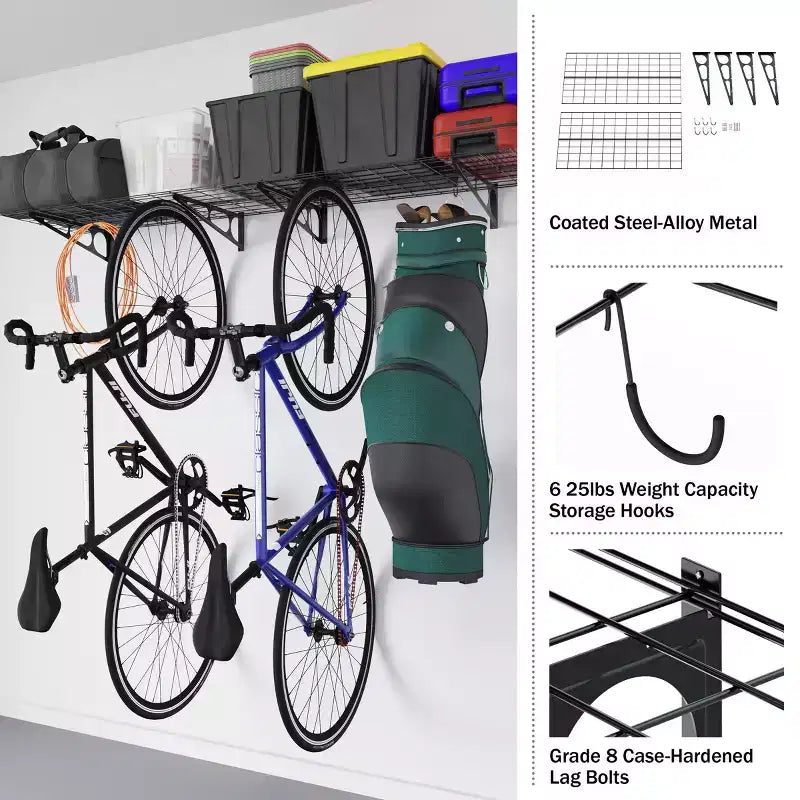 Heavy Duty Bike Rack with 6 Hooks - Capacity to Store 4 Bikes by Rad Sportz
