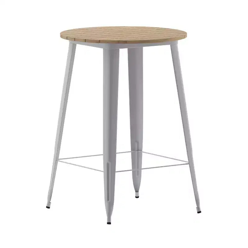 Emma and Oliver Indoor/Outdoor Bar Top Table, 30 Round All Weather Poly Resin Top with Steel base