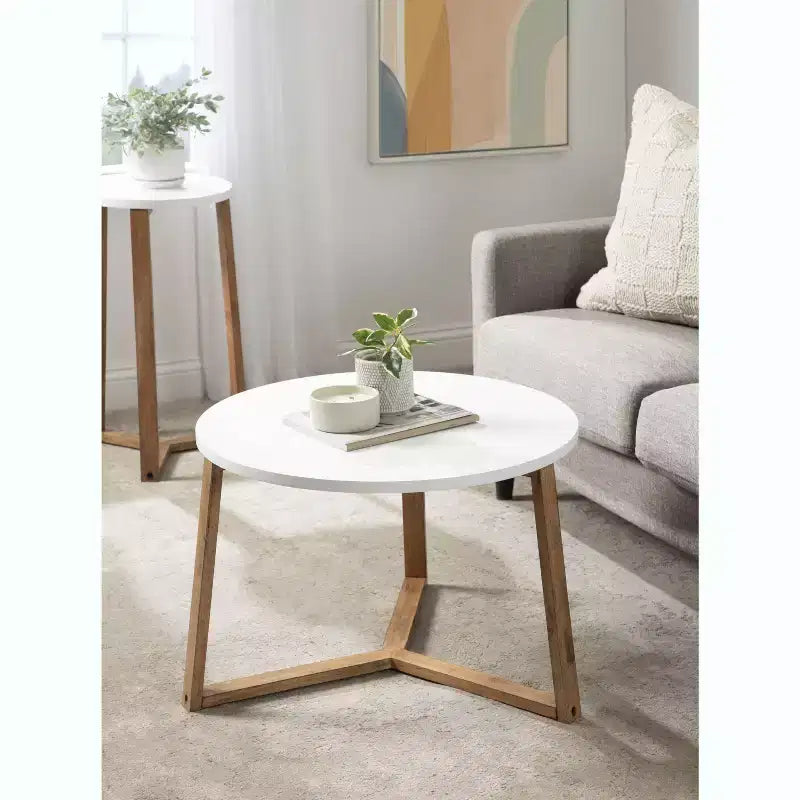 Kate and Laurel Rioux Round MDF Coffee Table, 26x26x18, White and Natural