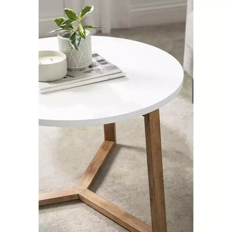 Kate and Laurel Rioux Round MDF Coffee Table, 26x26x18, White and Natural
