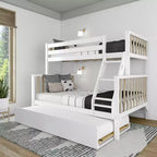 Max & Lily Bunk Bed Twin over Full with Trundle, Solid Wood Scandinavian Style Bunk Beds for Kids
