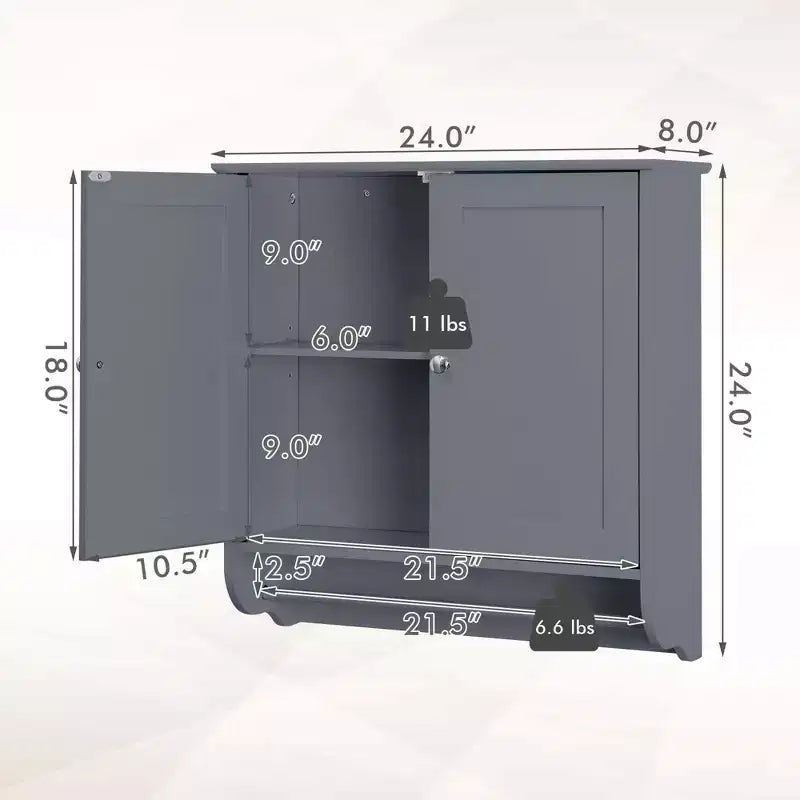 Costway Wall Mounted Bathroom Medicine Cabinet Storage Cupboard with Towel Bar Brown/Grey