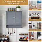 Costway Wall Mounted Bathroom Medicine Cabinet Storage Cupboard with Towel Bar Brown/Grey