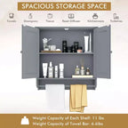 Costway Wall Mounted Bathroom Medicine Cabinet Storage Cupboard with Towel Bar Brown/Grey
