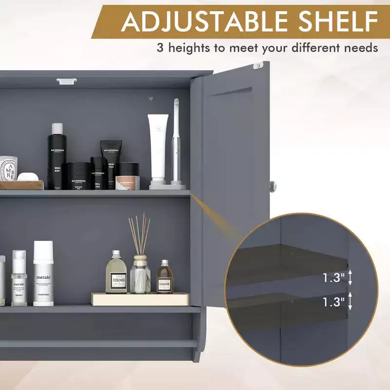 Costway Wall Mounted Bathroom Medicine Cabinet Storage Cupboard with Towel Bar Brown/Grey