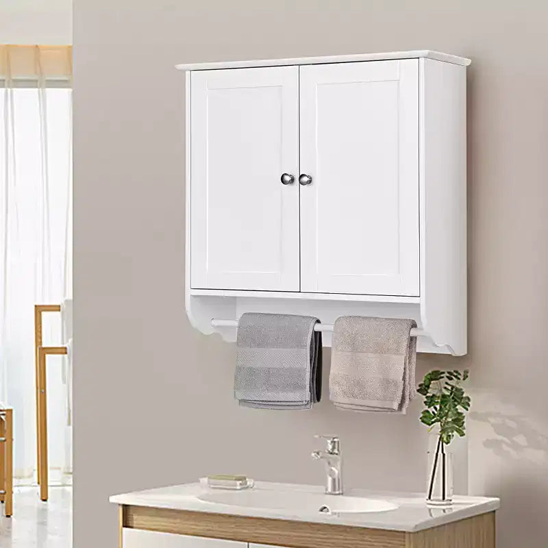 Costway Wall Mounted Bathroom Medicine Cabinet Storage Cupboard with Towel Bar Brown/Grey