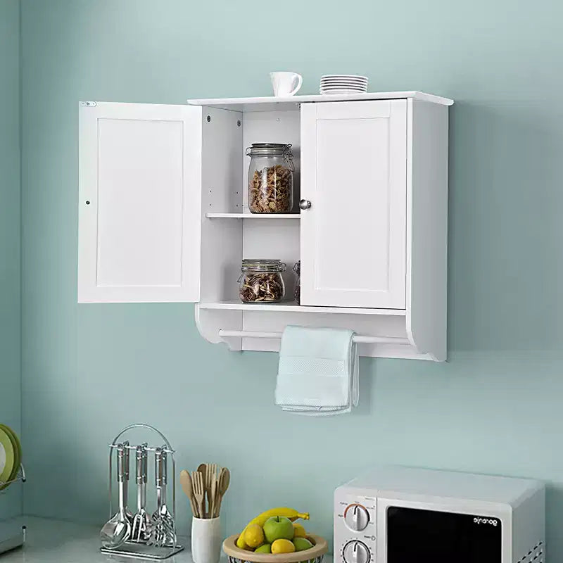 Costway Wall Mounted Bathroom Medicine Cabinet Storage Cupboard with Towel Bar Brown/Grey