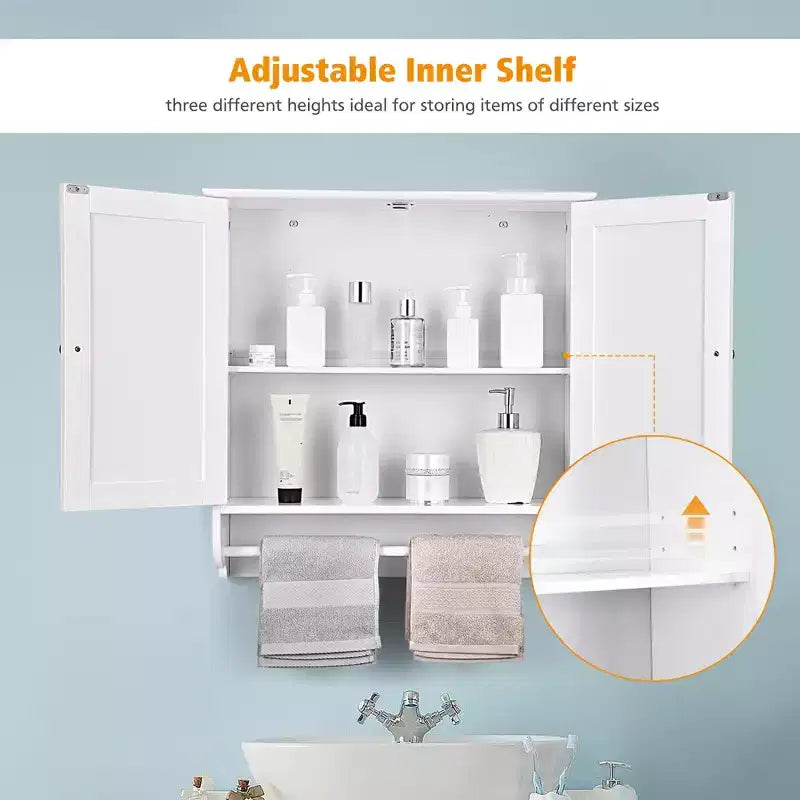 Costway Wall Mounted Bathroom Medicine Cabinet Storage Cupboard with Towel Bar Brown/Grey