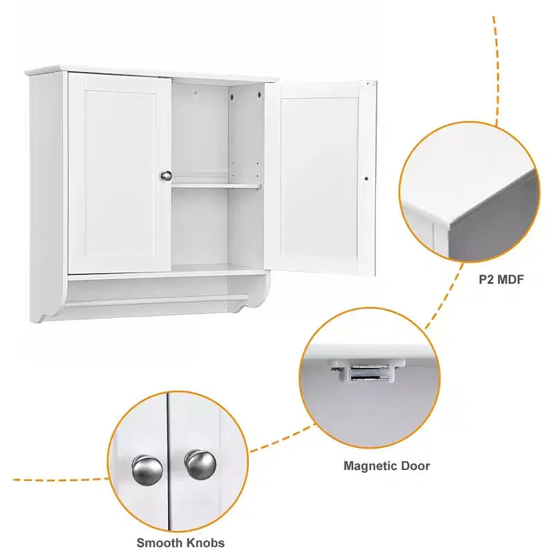 Costway Wall Mounted Bathroom Medicine Cabinet Storage Cupboard with Towel Bar Brown/Grey