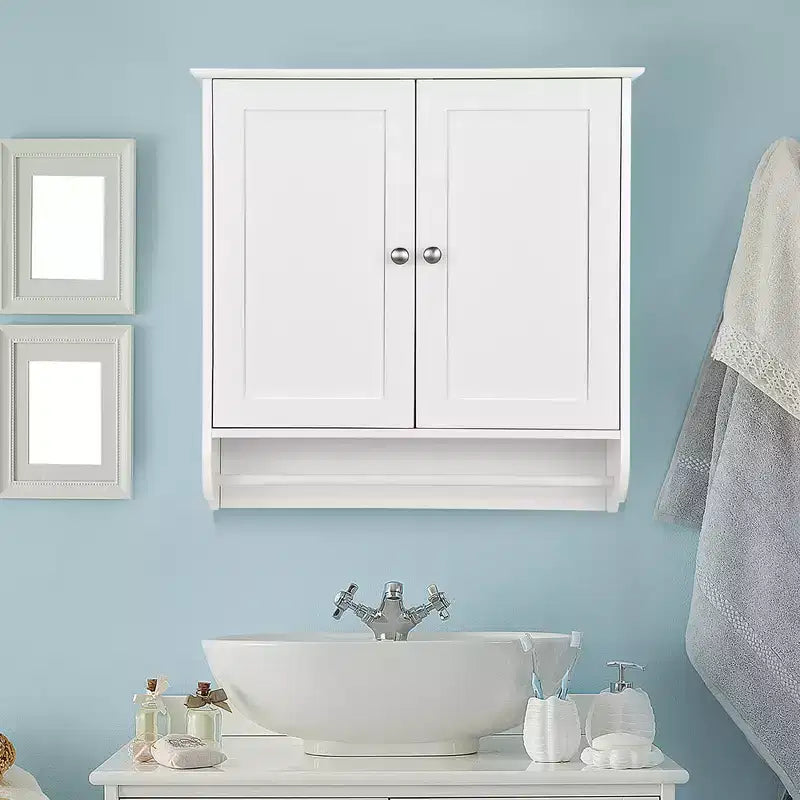 Costway Wall Mounted Bathroom Medicine Cabinet Storage Cupboard with Towel Bar Brown/Grey