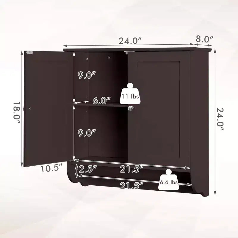 Costway Wall Mounted Bathroom Medicine Cabinet Storage Cupboard with Towel Bar Brown/Grey