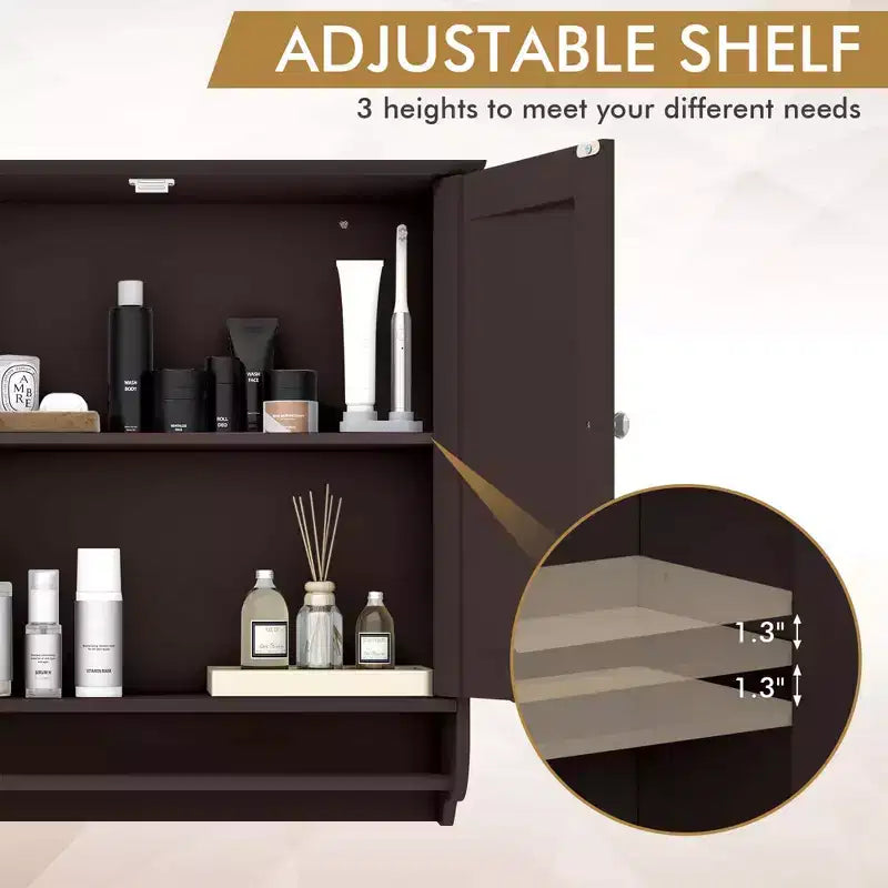 Costway Wall Mounted Bathroom Medicine Cabinet Storage Cupboard with Towel Bar Brown/Grey
