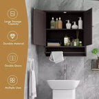 Costway Wall Mounted Bathroom Medicine Cabinet Storage Cupboard with Towel Bar Brown/Grey