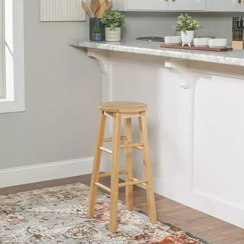 PJ Wood Classic Round Seat 29 Tall Kitchen Counter Stools, Natural (Set of 6)