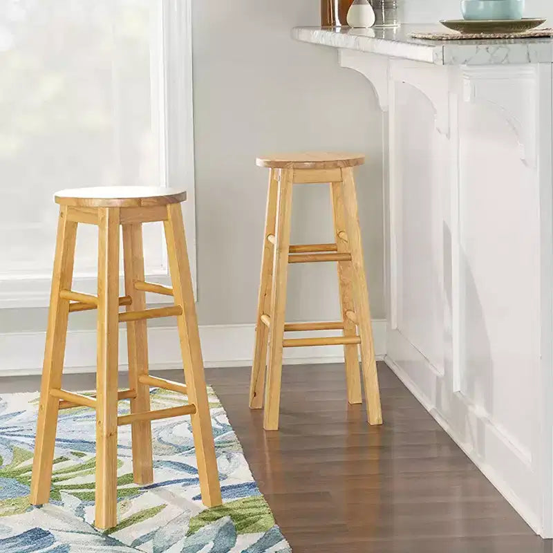 PJ Wood Classic Round Seat 29 Tall Kitchen Counter Stools, Natural (Set of 6)