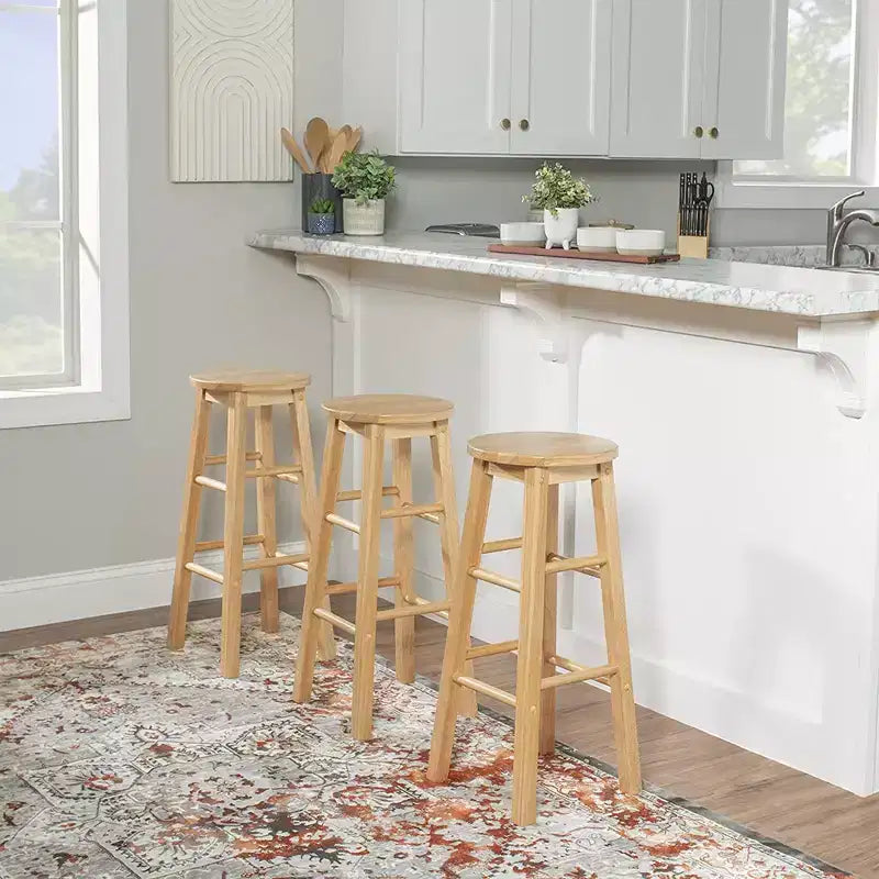 PJ Wood Classic Round Seat 29 Tall Kitchen Counter Stools, Natural (Set of 6)