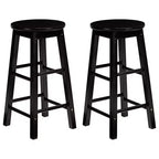 PJ Wood Classic Round Seat 29 Tall Kitchen Counter Stools for Homes, Dining Spaces, and Bars with Backless Seats & 4 Square Legs, Black (Set of 4)