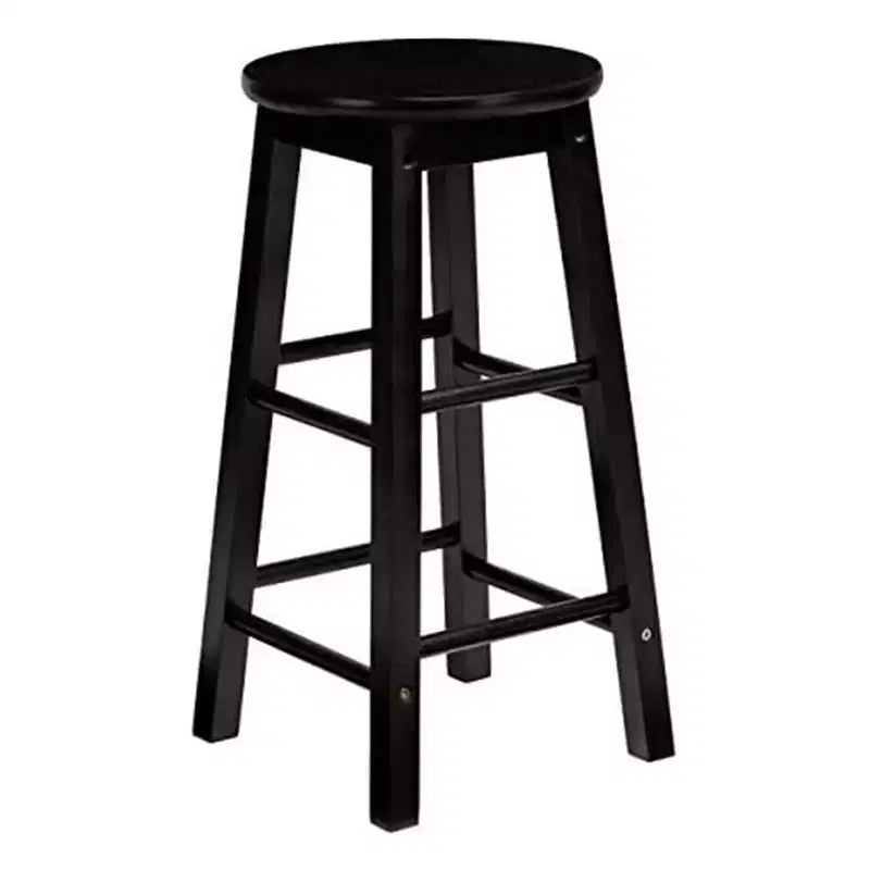 PJ Wood Classic Round Seat 29 Tall Kitchen Counter Stools for Homes, Dining Spaces, and Bars with Backless Seats & 4 Square Legs, Black (Set of 4)