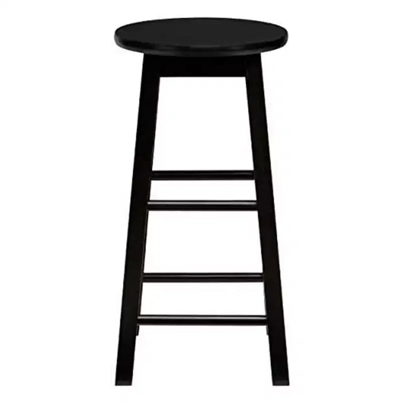PJ Wood Classic Round Seat 29 Tall Kitchen Counter Stools for Homes, Dining Spaces, and Bars with Backless Seats & 4 Square Legs, Black (Set of 4)