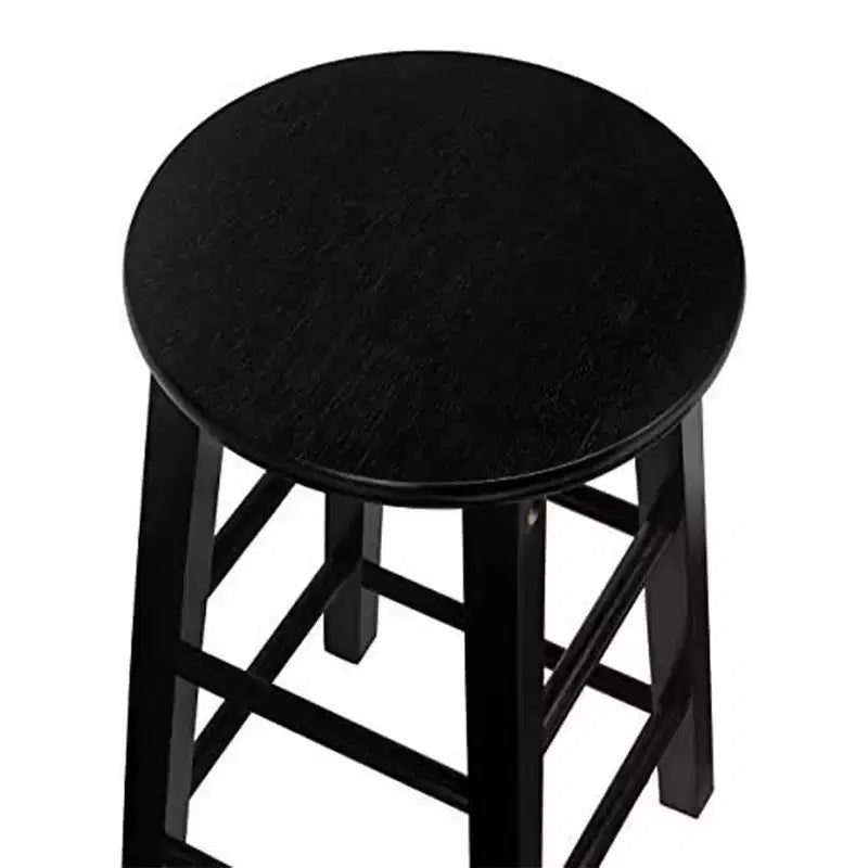 PJ Wood Classic Round Seat 29 Tall Kitchen Counter Stools for Homes, Dining Spaces, and Bars with Backless Seats & 4 Square Legs, Black (Set of 4)