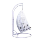Egg-Shaped Hanging Swing Chair with Metal Stand, Wicker Frame & Cushion ¨C Beige / Charcoal Blue / White / Blue / Antique White / Brown / Canvas, Seats 2
