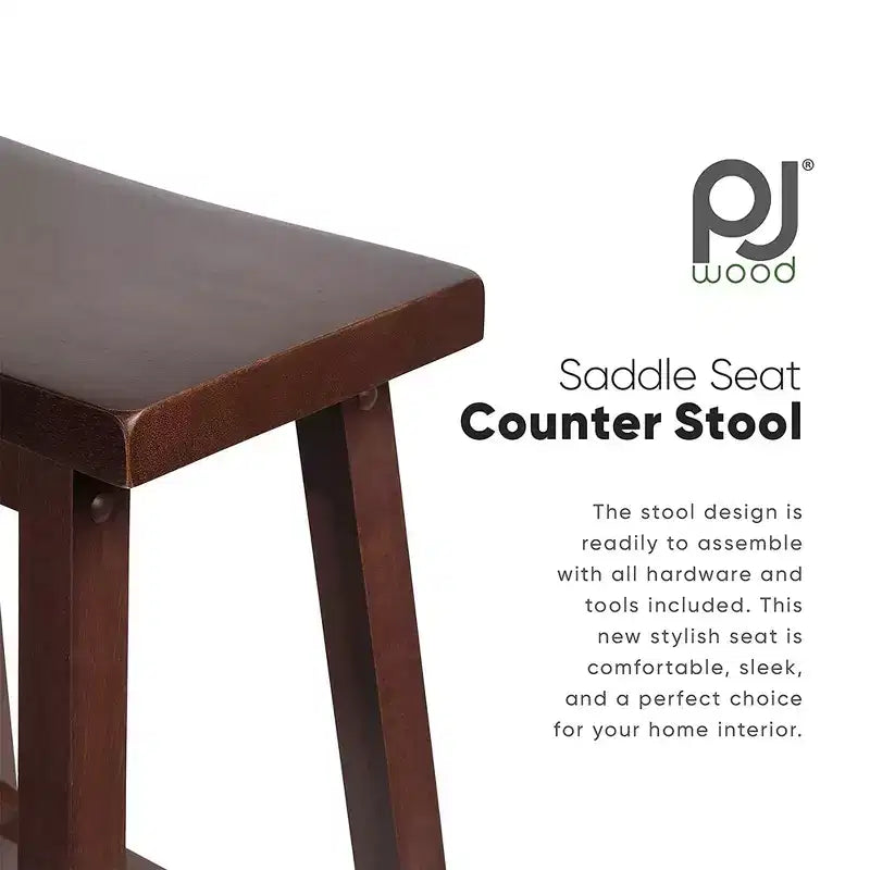 PJ Wood Classic Saddle Seat 29 Tall Kitchen Counter Stools, Walnut (Set of 8)