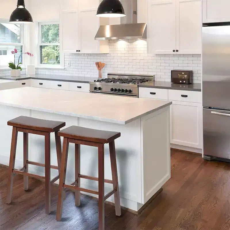 PJ Wood Classic Saddle Seat 29 Tall Kitchen Counter Stools, Walnut (Set of 8)