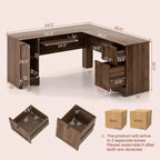 Costway 66.5'' L Shaped Home Office Desk Corner Computer Desk Keyboard Tray Dark