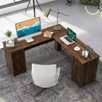 Costway 66.5'' L Shaped Home Office Desk Corner Computer Desk Keyboard Tray Dark