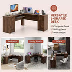 Costway 66.5'' L Shaped Home Office Desk Corner Computer Desk Keyboard Tray Dark