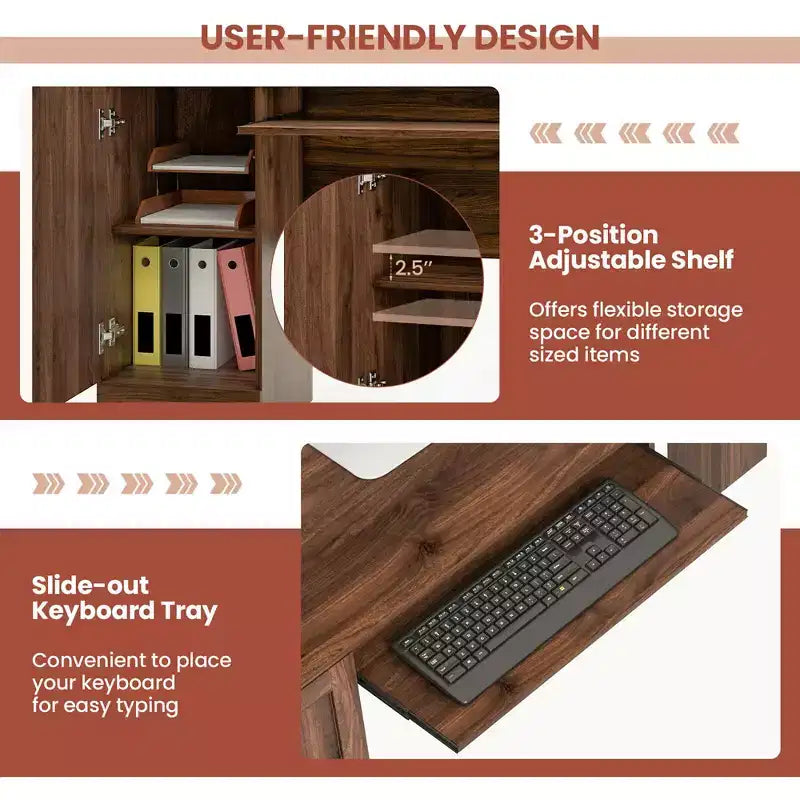 Costway 66.5'' L Shaped Home Office Desk Corner Computer Desk Keyboard Tray Dark