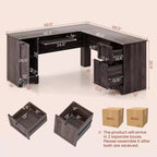 Costway 66.5'' L Shaped Home Office Desk Corner Computer Desk Keyboard Tray Dark