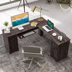 Costway 66.5'' L Shaped Home Office Desk Corner Computer Desk Keyboard Tray Dark