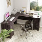 Costway 66.5'' L Shaped Home Office Desk Corner Computer Desk Keyboard Tray Dark
