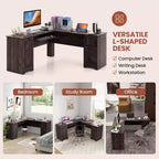 Costway 66.5'' L Shaped Home Office Desk Corner Computer Desk Keyboard Tray Dark