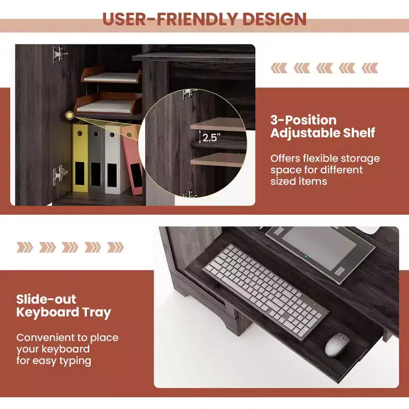 Costway 66.5'' L Shaped Home Office Desk Corner Computer Desk Keyboard Tray Dark