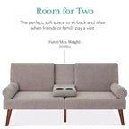 Best Choice Products Fabric Upholstered Convertible Futon w/ Rounded Armrests, Wooden Legs, 2 Cupholders